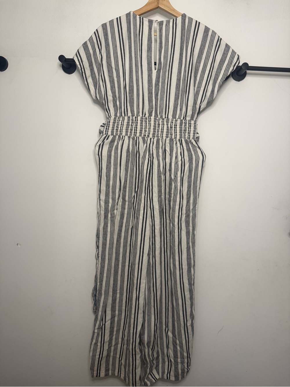 American Eagle Outfitters Black & White Striped V-Neck Wide-Leg Jumpsuit - Picture 3 of 5